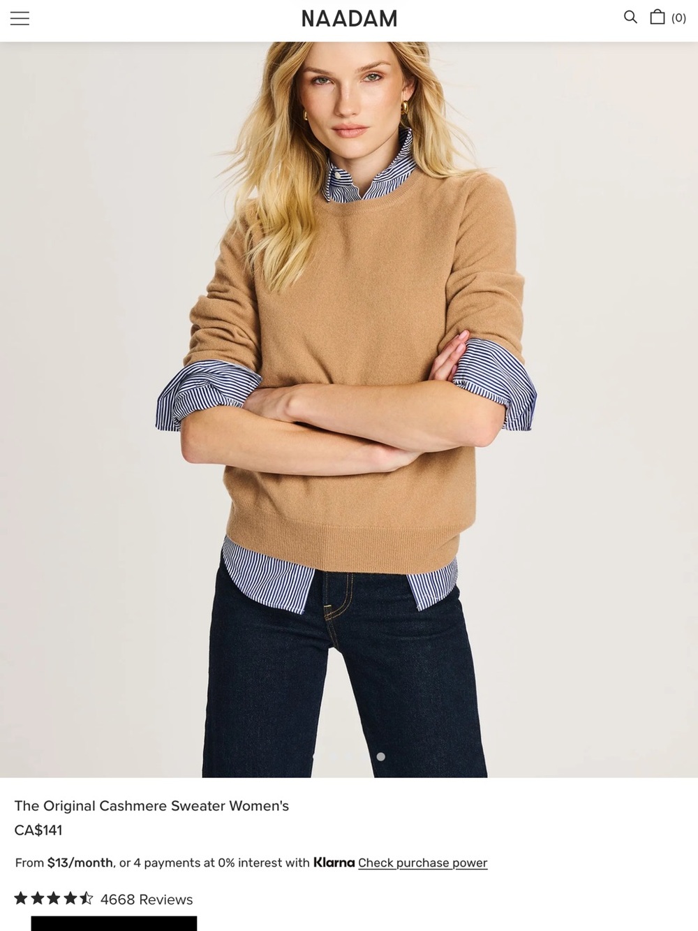 NAADAM Women's Cashmere Crewneck Sweater - Camel - BNWT